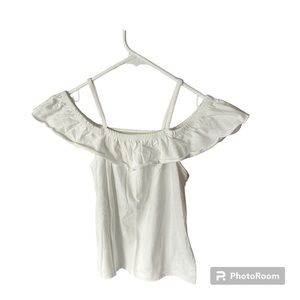 Children’s white tank tops with off the shoulder sleeves